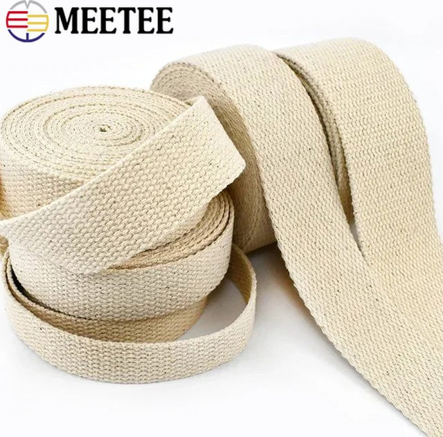 Meetee Baumwoll Gurtband aus Leinwand in Beige, 10 Meter, Breite: 15–38 mm, DIY Nähzubehör - Bild 1