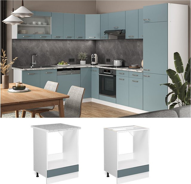 Vicco R-Line Herdschrank Küchenschrank modern Blau-Grau/Weiß mit Marmor-Arbeitsplatte Breite: 60 cm, Höhe: 81,6 cm, Tiefe: 60 cm - Bild 2