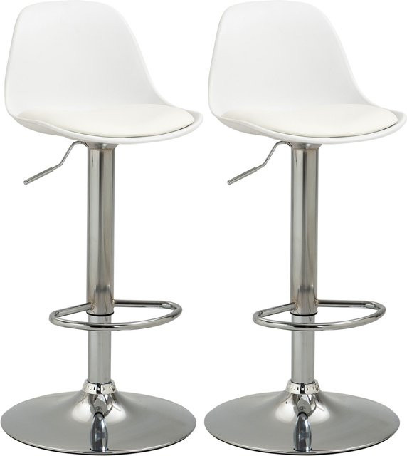 HOMCOM 2er-Set Barhocker Drehstühle aus Kunstleder und Stahl in Weiß, höhenverstellbar mit Lehne, B/T/H: 40 x 42 x 82-104 cm - Bild 1