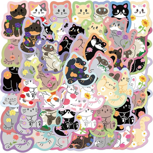 50 Stück Cartoon Katze Aufkleber Set in Multicolour für Laptop, Gepäck und DIY-Projekte - Bild 1