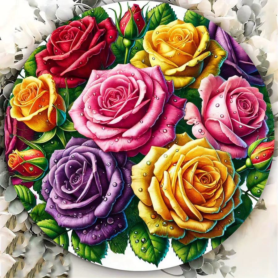 Potdemiel Rundes Metallschild mit floralem Rosen-Design in Bunt, Durchmesser: 20,32 cm - Bild 4