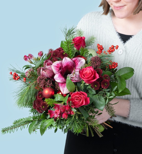 BLUME2000 Red Velvet L Amaryllis Bouquet red lightpink Weihnachtszeit - Bild 1