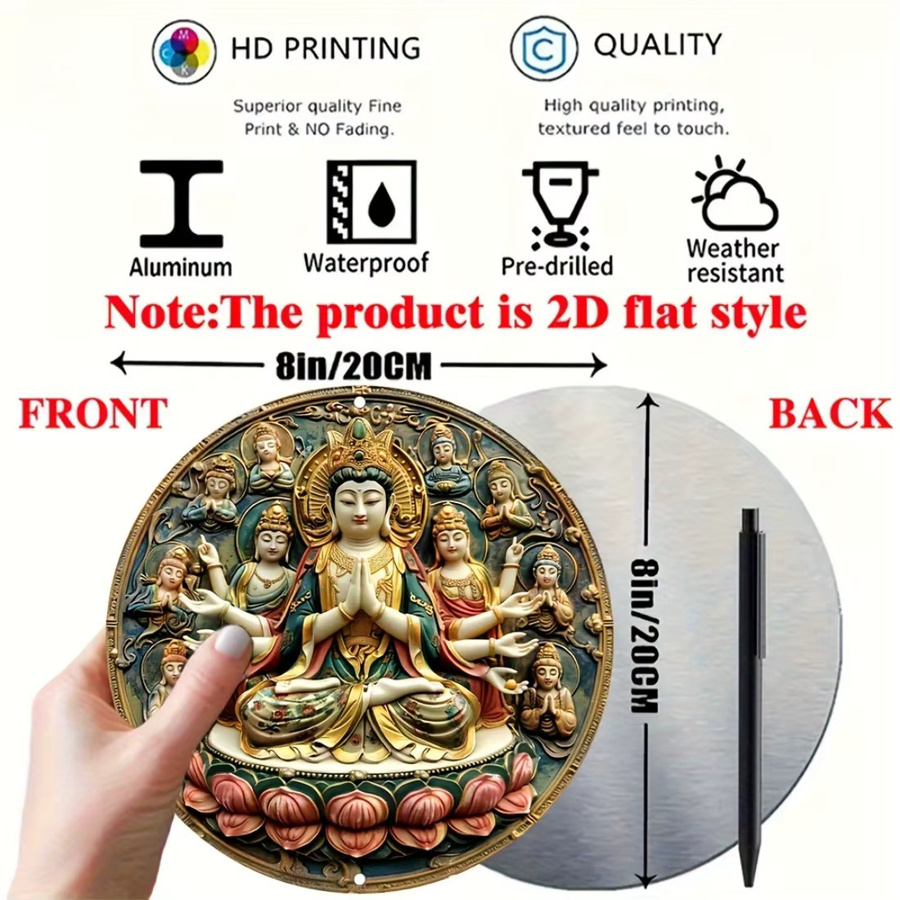 CIFBUY Buddhistische Metallwandkunst Mandala im Vintage-Stil, rundes Tibetisches Dekor in Grün, Gold und Rot für Meditation und Heimtempel - Bild 4