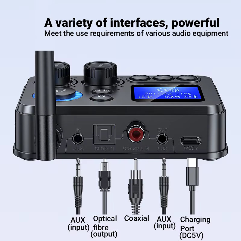 kebidumei Bluetooth 5.4 Audio Adapter als Empfänger und Sender mit optischem/koaxialem Anschluss, 3,5 mm Klinke sowie TF/U-Disk Play in Schwarz - Bild 4