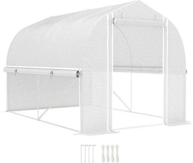 Outsunny Gewächshaus mit aufrollbaren Seitenwänden und PE-Abdeckung in Weiß, B/T/H: 3 x 2 x 2 m - Bild 1