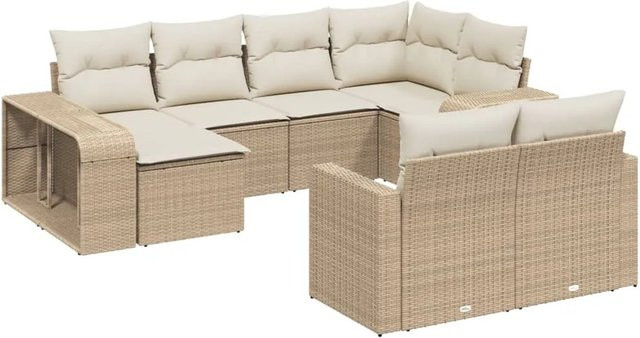 vidaXL 10-teilige Garten-Sofagarnitur aus Poly-Rattan mit Kissen in Beige und Cremeweiß - Bild 1