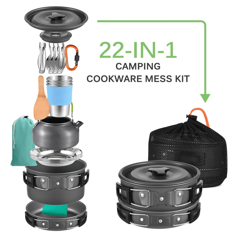 TOMSHOO 22-teiliges Camping-Kochgeschirr Set mit Antihaftbeschichtung aus Aluminium und Edelstahl für Outdoor, Wandern und Camping - Bild 6