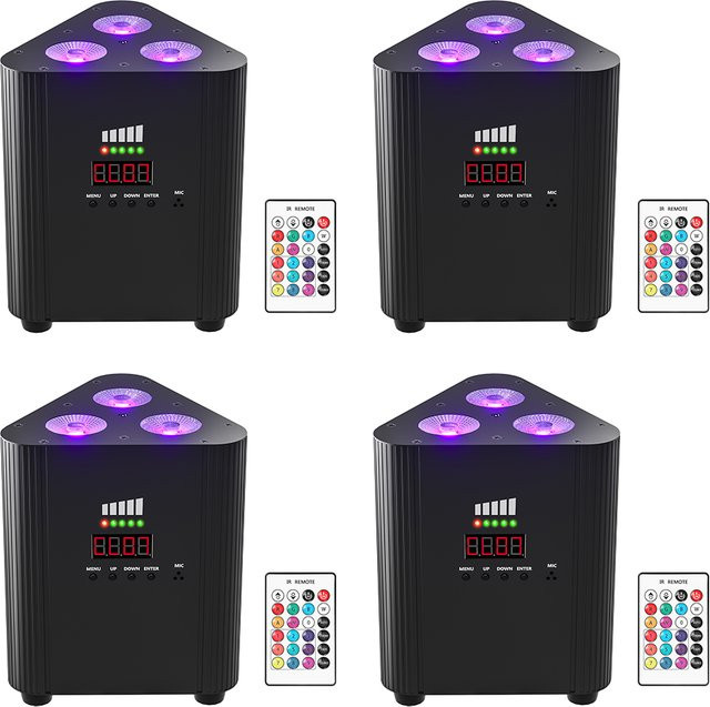U'King 4er Set RGBW LED Batterie Par Licht, Dreieck Wand Effekt Licht mit DMX512, Schwarz - Bild 1