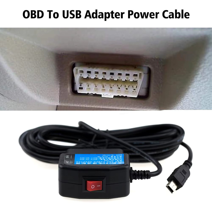 Mini USB OBD Zigarettenanzünder Adapter mit 5PIN Anschluss und Schalterkabel für Dash Cam und Werkzeuge, Schwarz, Kabellänge: 3,5 m - Bild 2