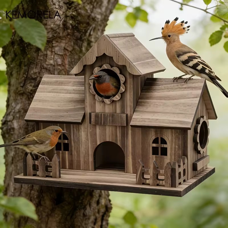Kemorela Hängendes Vogelhaus aus Holz in Braun für Kolibris, Kardinäle und Blaumeisen - Bild 3