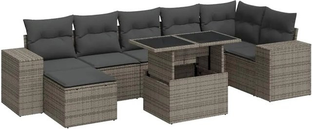 vidaXL 8-teilige Garten-Sofagarnitur in L-Form aus grauem Poly-Rattan mit wetterfesten Kissen und pulverbeschichtetem Stahlgestell - Bild 1