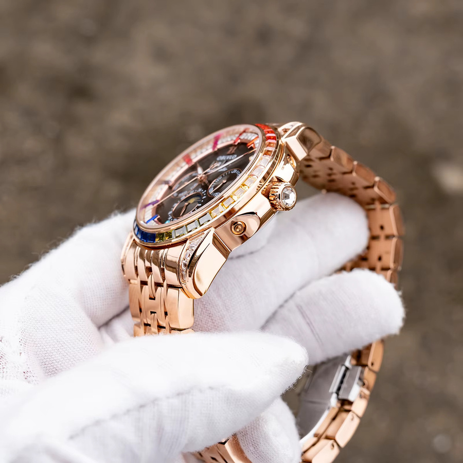 OBLVLO Armbanduhr Mechanisch, Mondphase, Edelstahl, Roségold, Herren - Bild 2