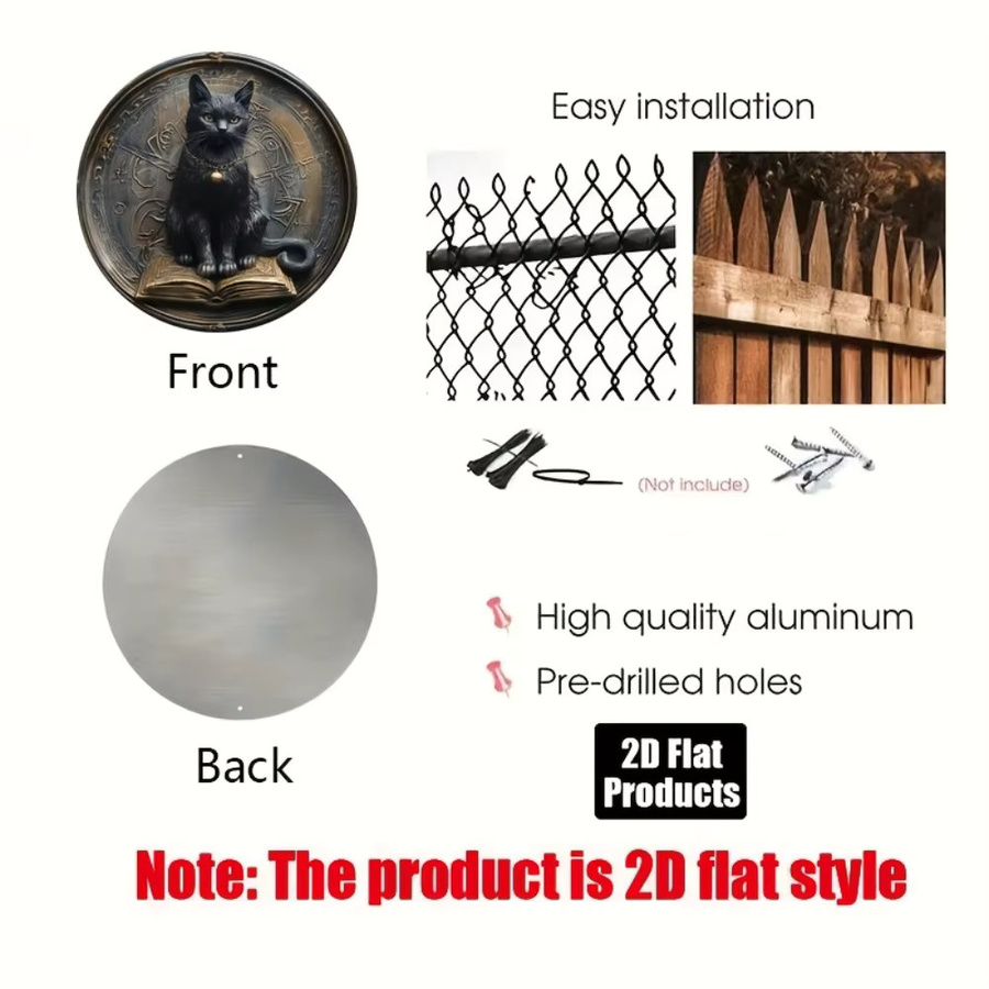 Rundes Aluminium-Deko-Schild von CIFBUY mit Vintage schwarzer Katze und Buch Design, Durchmesser: 20,32 cm - Bild 3