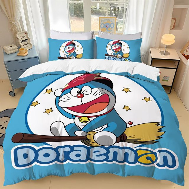 Doraemon Bettwäscheset mit 3D-Druck für Kinder und Teenager, Blau, B/H: 150 x 200 cm - Bild 1