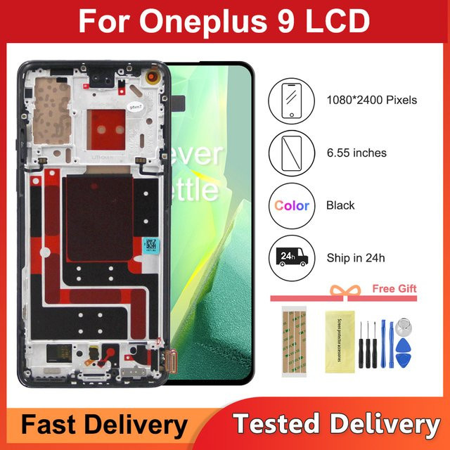 OnePlus 9 Ersatz Display mit 6,55 Zoll TFT LCD Touchscreen Digitizer Montage in Schwarz für Modelle LE2113, LE2111, LE2110 und LE2117 - Bild 1