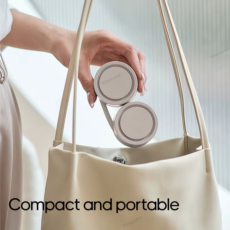 Kinscoter Tragbarer Nackenventilator, Faltbarer Mini-USB-Ventilator mit 1600 mAh Akku, Wiederaufladbarer leiser Kühlventilator für Sport und Freizeit in Beige oder White - Bild 3