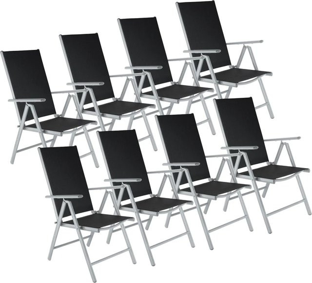 tectake Aluminium-Gartenstuhl Marilena klappbar mit Textilene-Bezug und Armlehnen, 8er Set, Schwarz-Silber, B/T/H: 56 x 67 x 105 cm - Bild 2