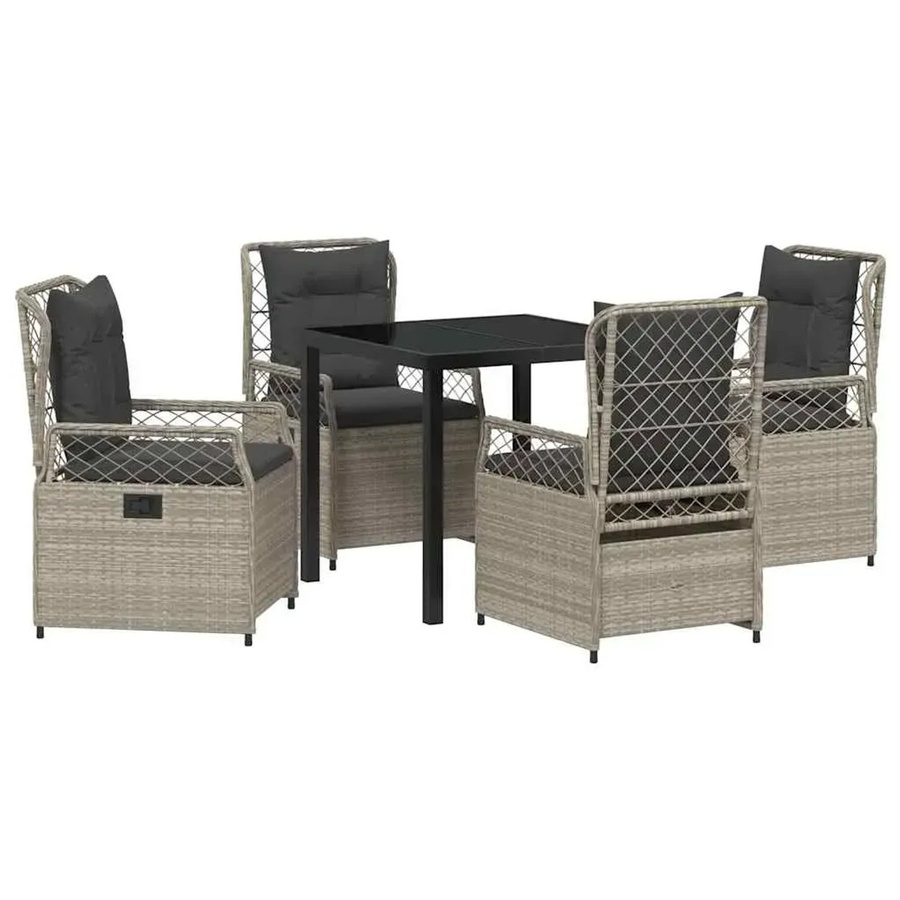 vidaXL Garten Essgruppe 5-teilig aus Poly-Rattan und Stahl in Hellgrau, B/T/H: 300 x 73 x 80 cm - Bild 2