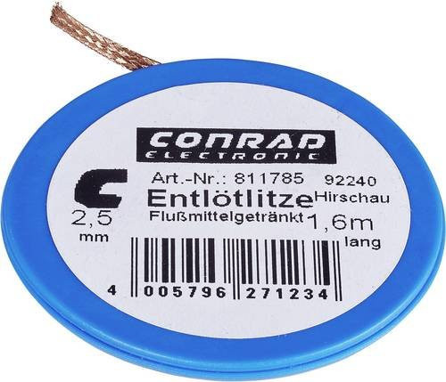 Entlötlitze 907102 mit Spender, Breite: 2,5 mm, Länge: 1,6 m, Kupferfarben - Bild 1