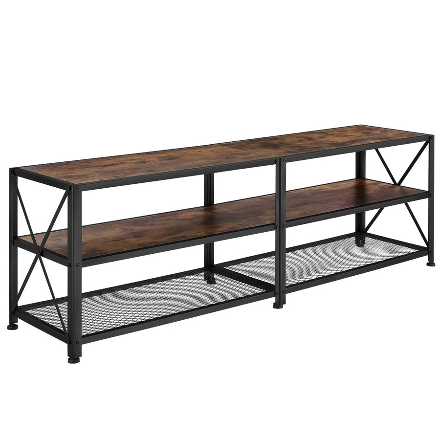 tectake TV-Regal Indianapolis im Industrial Style aus Holz und Stahl, 3 offene Etagen, Farbe Schwarz/Braun, B/T/H: 161 x 41,5 x 50,5 cm - Bild 3