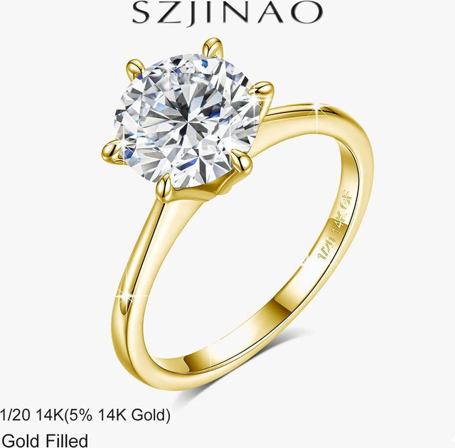 szjinao Moissanit-Ring, 14 Karat Gold gefüllt, 3CT, Unisex - Bild 1