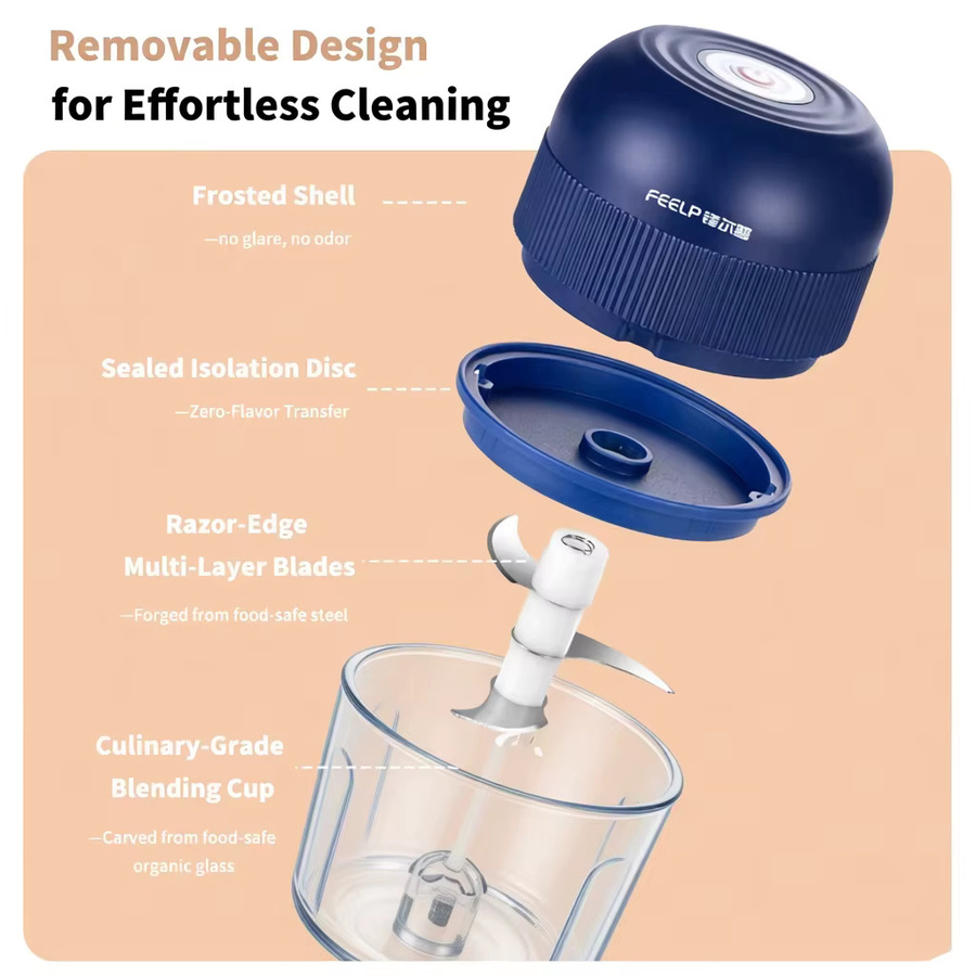 XIADYINJIA Elektrische Fleischmühle und Knoblauchzerkleinerer in Blau, 260 ml - Bild 3