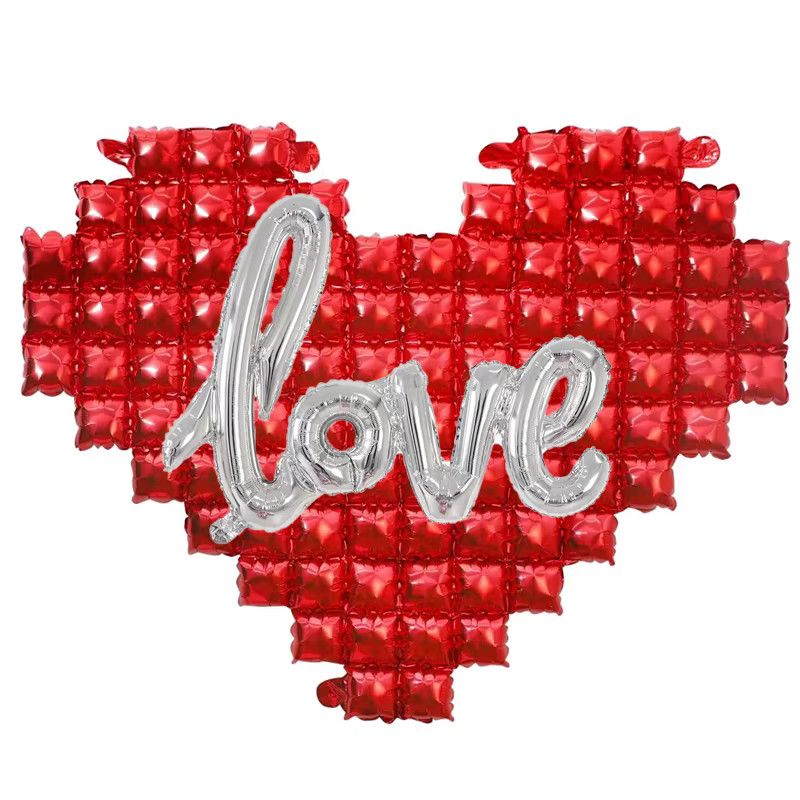 LQVYI Herzförmige Aluminiumfolien-Ballons in Rot mit kariertem Muster für Hochzeit und Valentinstag - Bild 2