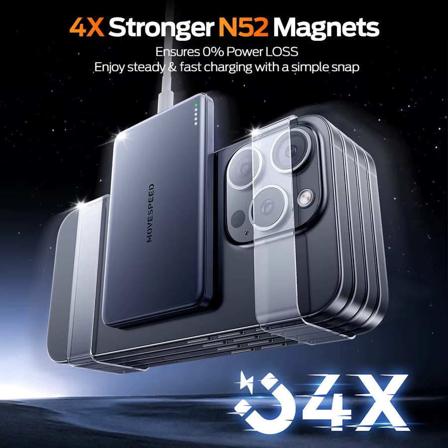 MOVESPEED S10 Slim Magnetic Power Bank 10000 mAh PD20W Tragbares Ladegerät Drahtloser externer Akku für iPhone und Samsung in Grau - Bild 3