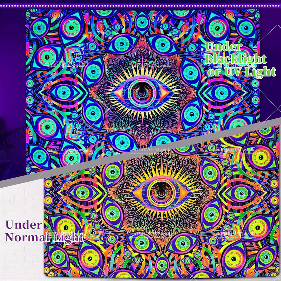 UV-reaktiver Boho Mandala Wandteppich von FFO in Schwarz und Multicolour, abstraktes geometrisches Design für dein Zimmer - Bild 2