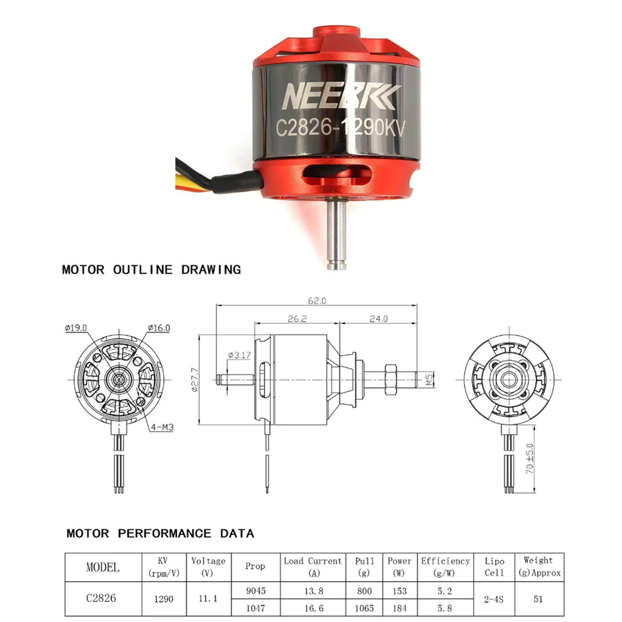 NEEBRC C2826 1290KV Outrunner Bürstenloser Motor, 2-3S 20A ESC Combo, Set / Bundle - Bild 2