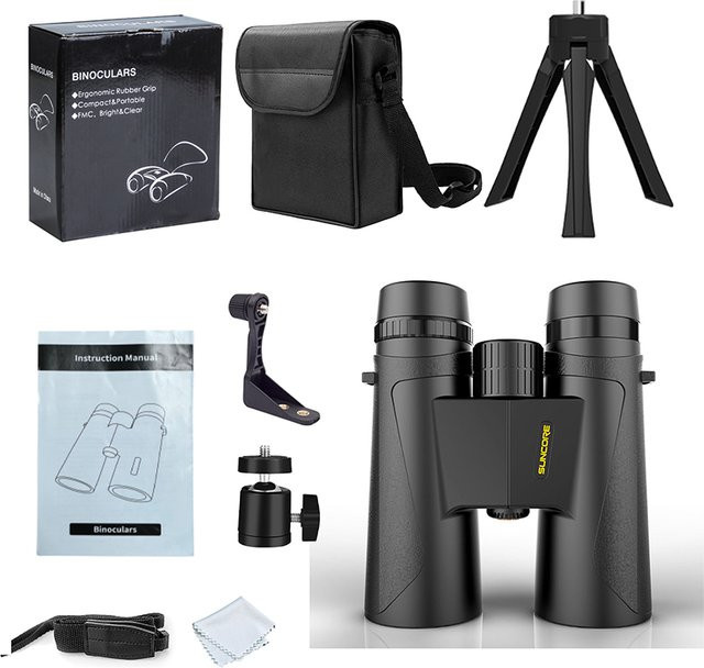 Suncore 12x42 Erwachsenenfernglas in Schwarz mit Telefonhalter für Vogelbeobachtung, Sternenbeobachtung und Wandern - Bild 1