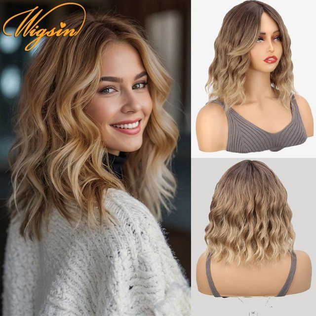 WIGSIN Perücke, synthetisch, platinblond, kurz, gewellt, 12 Zoll - Bild 1
