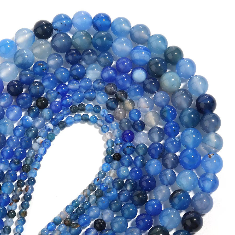 lingsai Natursteinperlen, blaue Achat, rund - Bild 4