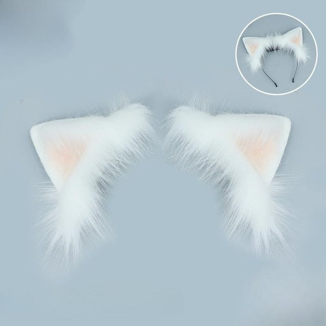 YIRAN Plüsch-Katzenohren Haaraccessoire, Weiß, One Size - Bild 1