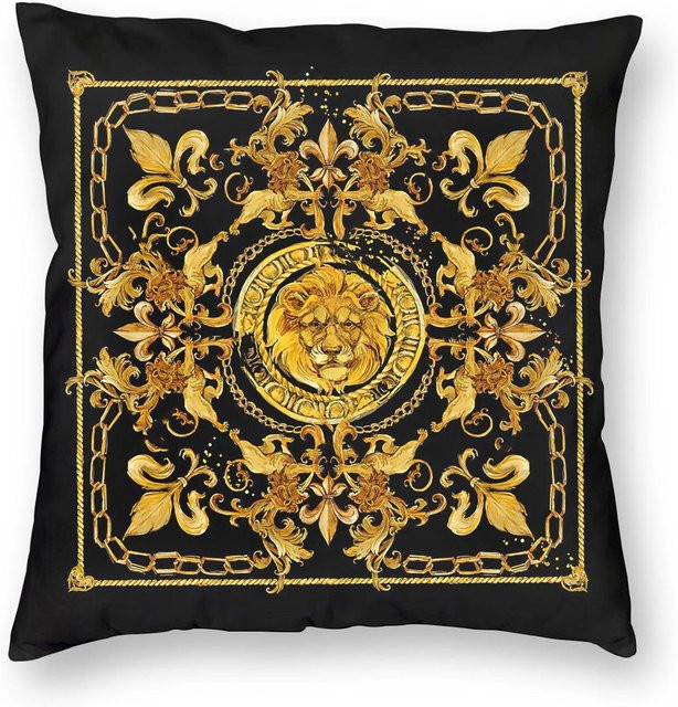 Dekorativer Kissenbezug im Barock-Design mit goldenem Löwen von Tonnika Chen, Farbe Schwarz-Gold, B/T/H: 60 x 60 x 0 cm - Bild 1