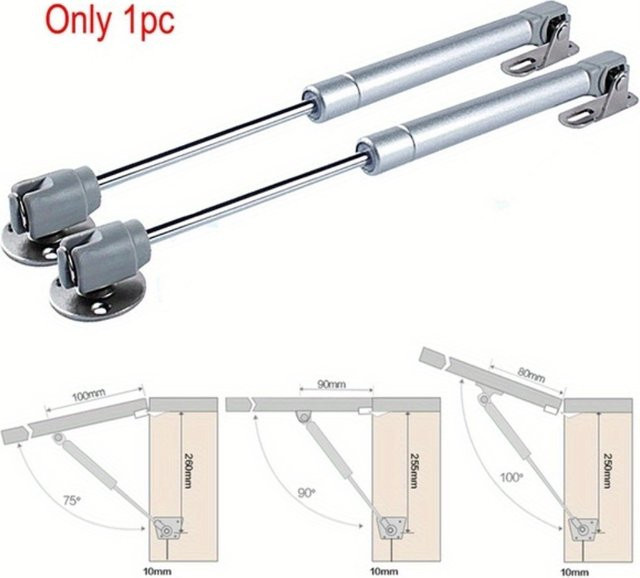 Hydraulische Gasdruckfeder als Lift und Deckelstrebe zur Unterstützung von Schranktürscharnieren beim Öffnen und Schließen, Farbe: Silber - Bild 1