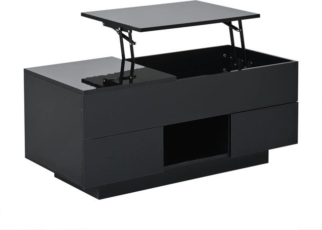okwish Couchtisch in Schwarz mit LED-Schublade und höhenverstellbarer Platte, B/T/H: 100 x 45 x 43 cm - Bild 1