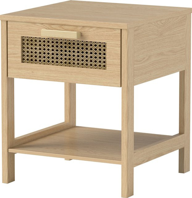HOMCOM Nachttisch mit Rattan-Design in Natur, Beistelltisch mit Schublade und offener Ablage, B/T/H: 40 x 40 x 48,4 cm - Bild 1