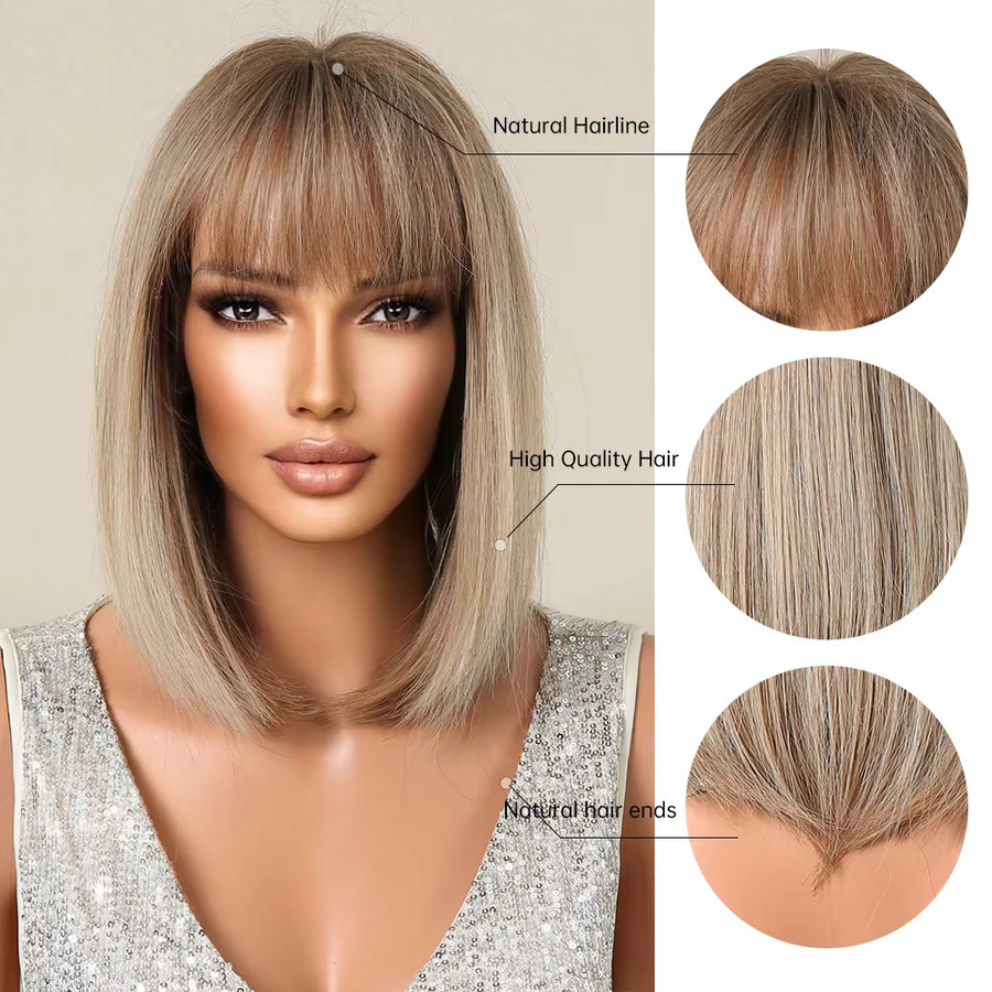 HAIRCUBE Bob-Perücke, braun, Ombre, gerade, mit Pony, Damen - Bild 2