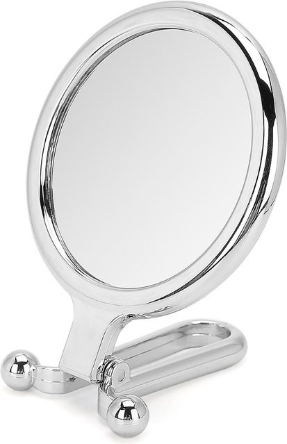 Beautyyy Kosmetikspiegel doppelseitig mit 5-facher Vergrößerung, faltbar und verstellbar, Silber und Weiß - Bild 1