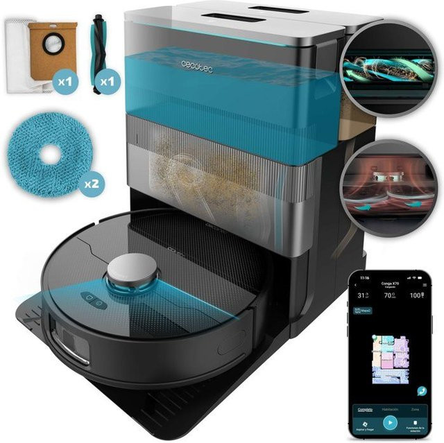 Saugroboter mit Wischfunktion Cecotec Conga X70 in Schwarz mit Laser-Navigation, App-Steuerung und Self-Cleaning-Dock - Bild 1