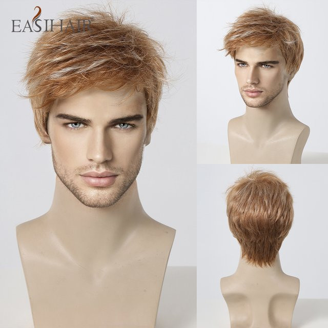 EASIHAIR Herren Perücke, Pixie Cut Bob, kupfer braun blond gemischt - Bild 1