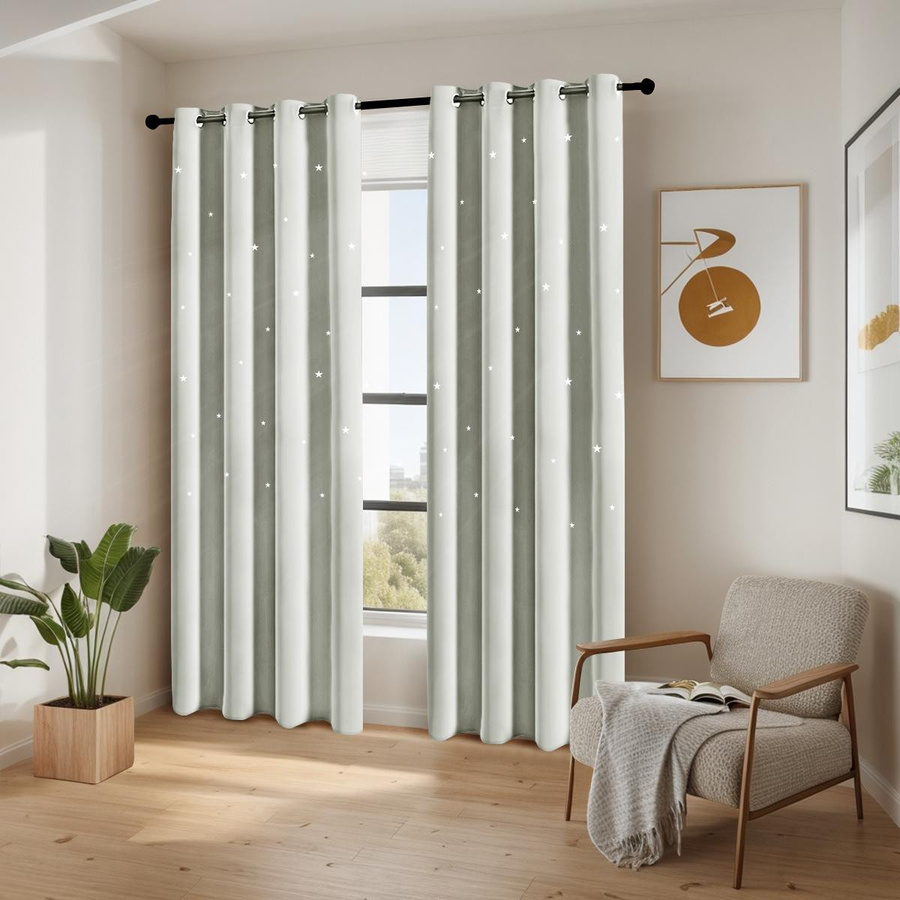 Yiran Furniture Vorhang mit Sternenhimmel-Design in Schwarz, semi-transparent, B: 100 cm, H: 130 cm - Bild 1