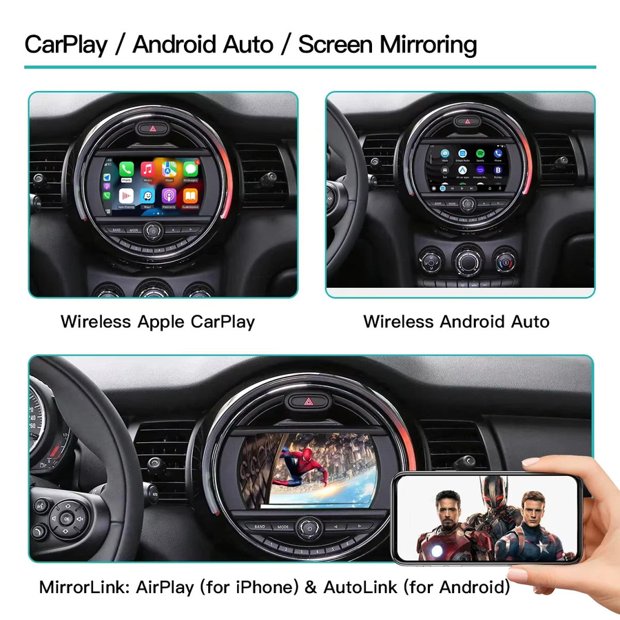 AUTOABC Kabelloses CarPlay und Android Auto Interface für Mini R55 R56 R57 R58 R59 R60 R61 F54 F55 Clubman Countryman Hardtop John Cooper F56 F57 in Schwarz - Bild 4