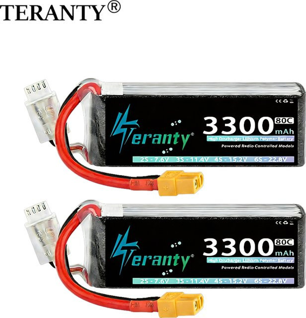 2 Stück TERANTY Lipo-Akku 3S 11,1V 11,4V 3300mAh mit XT60 Anschluss in Schwarz für FPV Drohnen, Helikopter und Flugzeuge - Bild 1