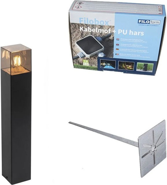 QAZQA Stehende Außenlampe Schwarz Höhe: 50 cm IP44 Gartenleuchte aus Aluminium und Kunststoff mit E27 Fassung - Bild 1