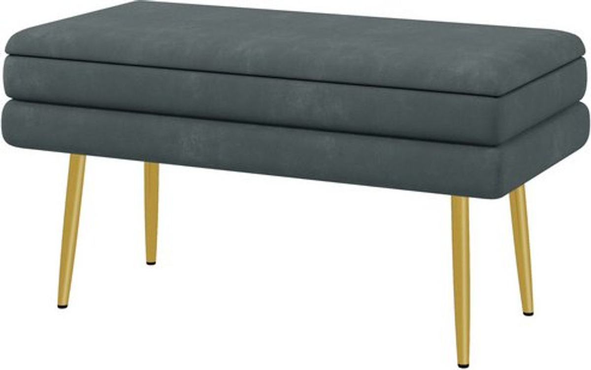 HOMCOM Sitzbank mit Stauraum in Samtoptik und Stahlbeinen, Grau, B: 79,5 cm, T: 37,5 cm, H: 43 cm - Bild 2