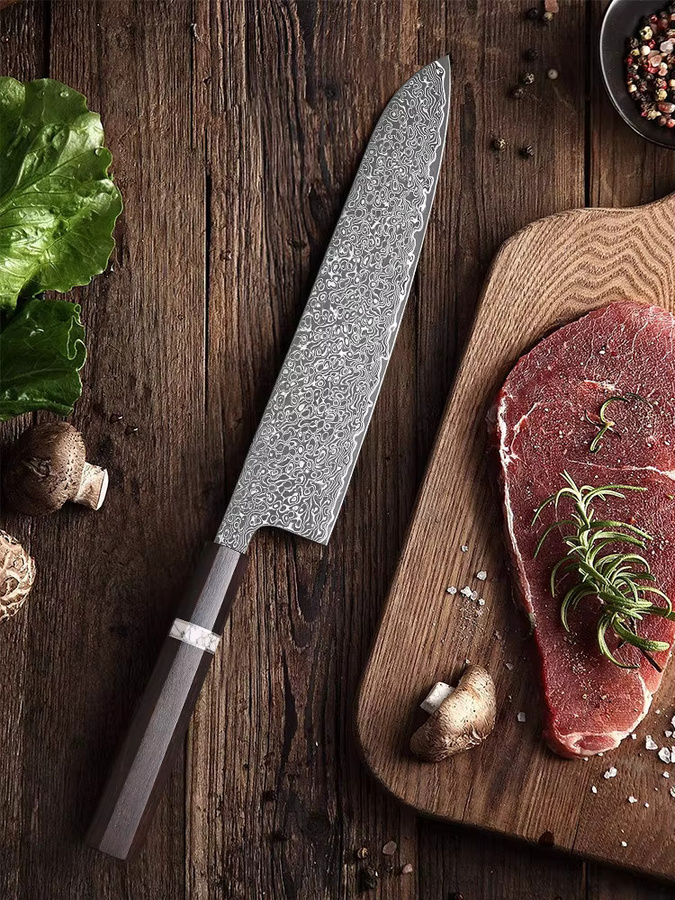 MOSTODOZO Japanisches Kochmesser aus 67-lagigem Damaszener Stahl mit Holzgriff, 20,8 cm Chefmesser für Fleisch und Gemüse - Bild 6