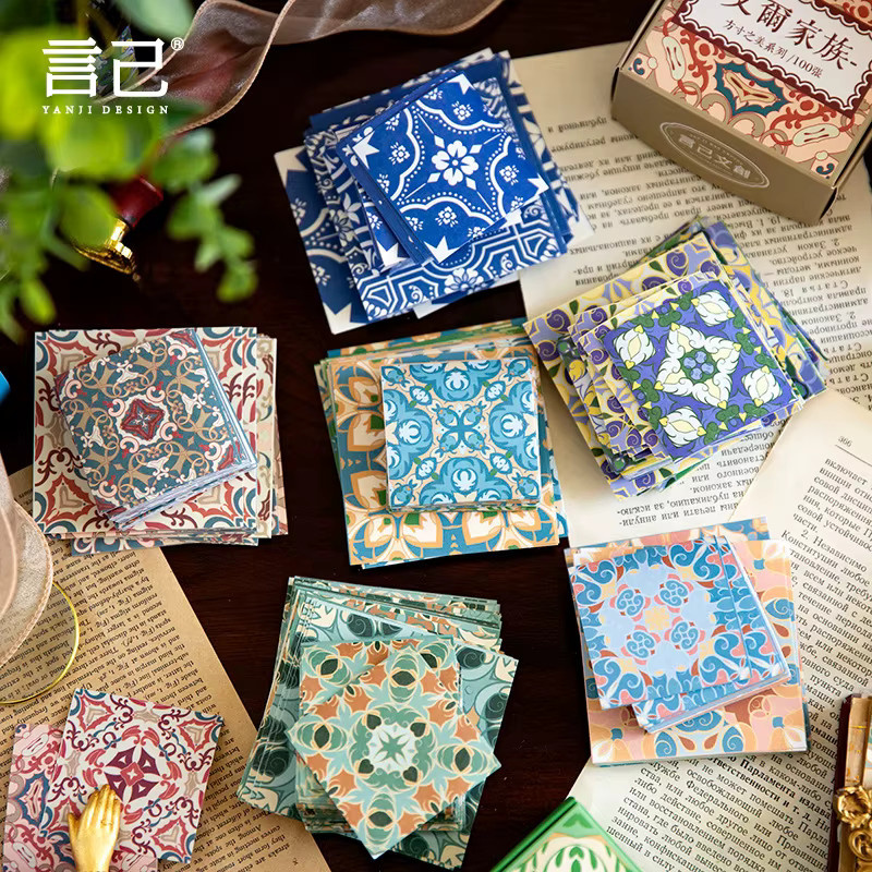 100 Stück Vintage Fliesen-Aufkleber mit europäischem Retro-Muster in Multicolour für Scrapbooking und DIY Journaling - Bild 2