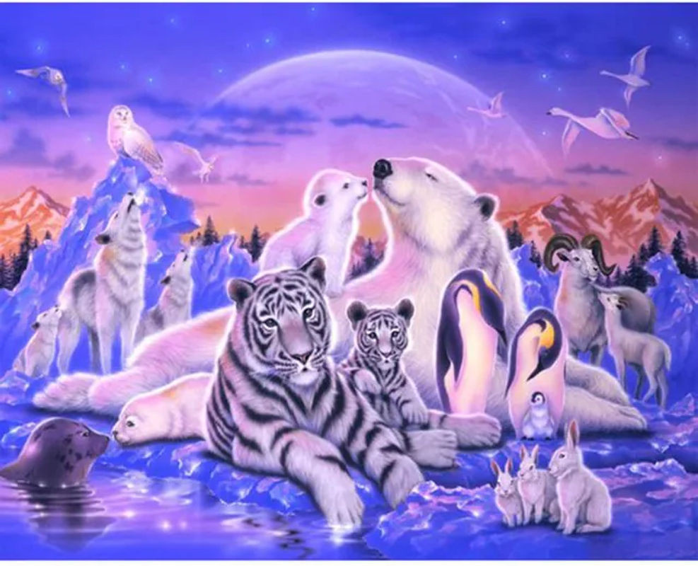 FIYO Diamond Painting Set mit Tiger und Eisbär Motiv, 5D Stickerei mit Strass und Mosaik, mehrfarbig, B x H: 30 x 20 cm - Bild 1